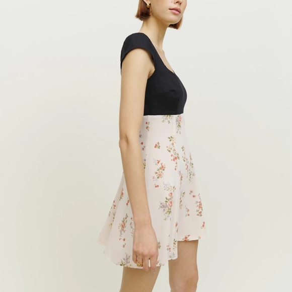Reformation Linen Black and Floral Tivoli Dress - Picture 1 of 7